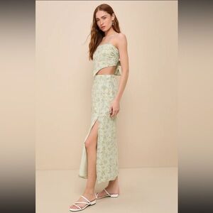 Sage Green Floral Tie-Back Two-Piece Midi Dress